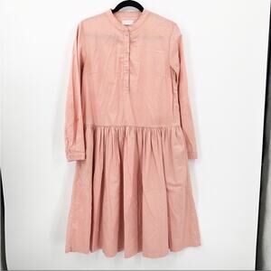 Kowtow Foundations Blush Pink Button Down Long Sleeve Pleated Dress